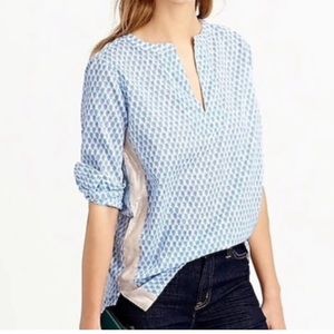 J. Crew Tunic Blue Patterned White 100% Cotton Gold Size 2 Small